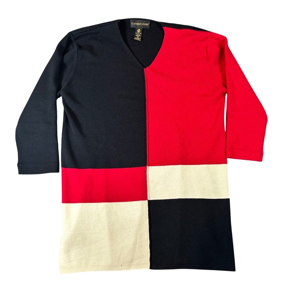 Vintage Classiques Entier Colorblock‎ Pure Merino Wool V Neck Sweater Shirt M